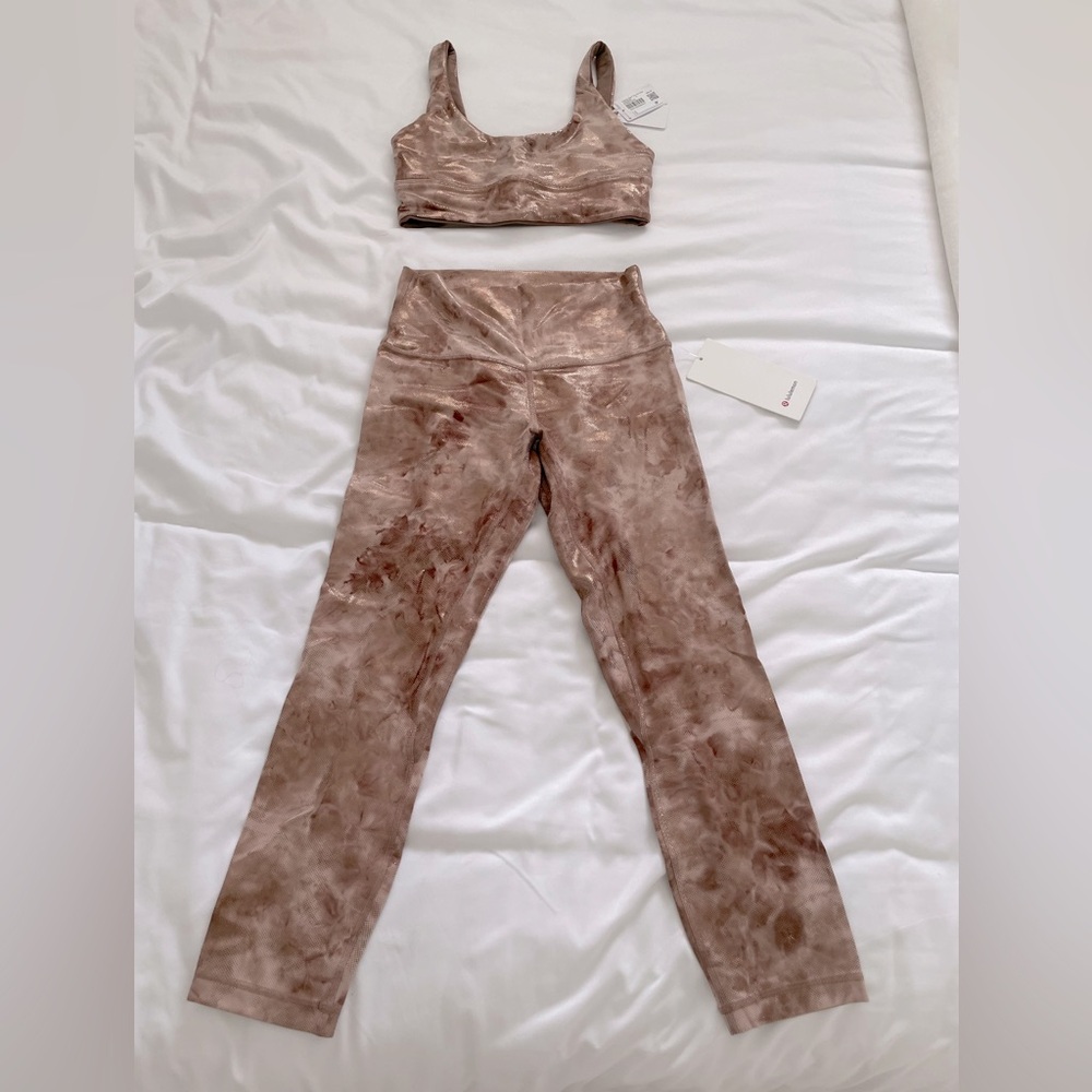 lululemon athletica Tie-Dye metallic Nude/gold Leggings & Sports Bra Set